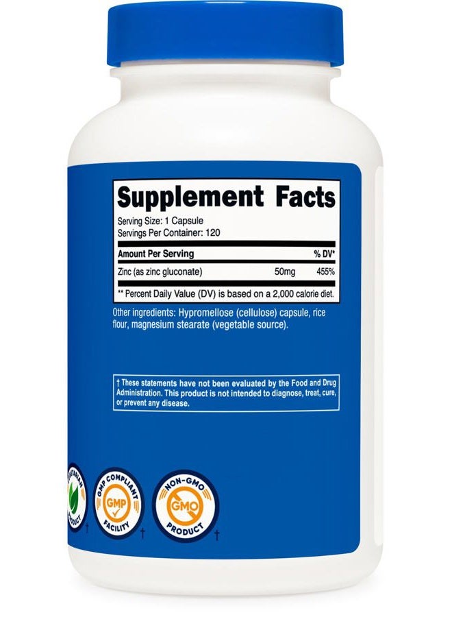 Nutricost زنك غلوكونات 120 كبسولة نباتية (50 ملغ) - خالي من الغلوتين وغير معدل وراثيًا - Image 5
