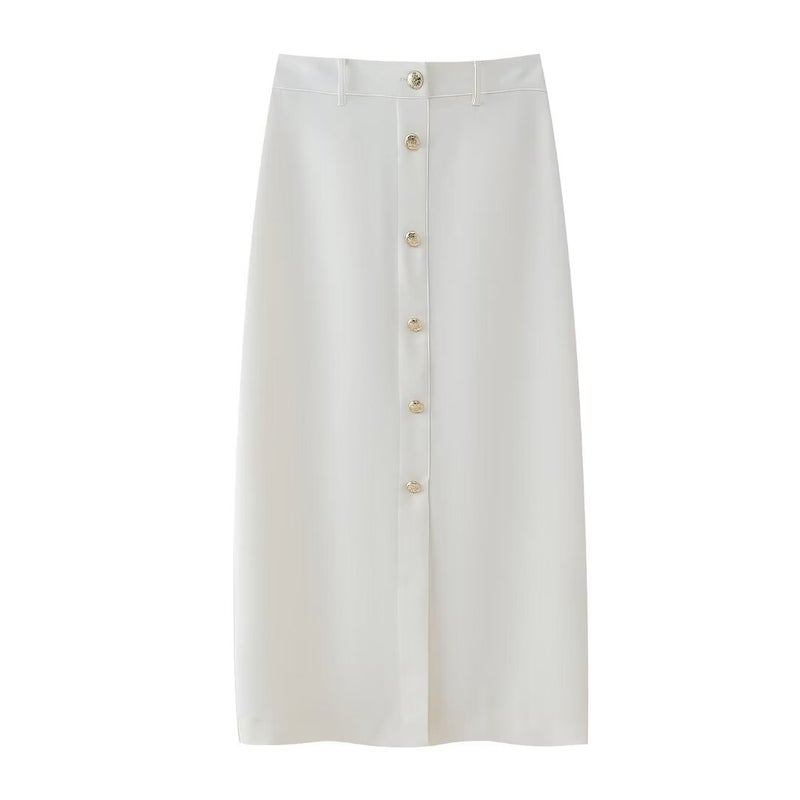 Foreign Trade 2024 European and American Spring New Style Elegant High Waist Slimming Single-breasted White Split Skirt for Women 9878106 Picture color