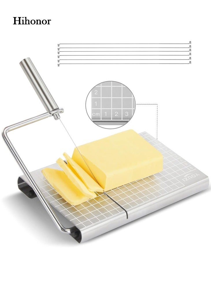 هاي هونور قاطعة جبن, قاطعة جبن من الستانلس ستيل مع 6 أسلاك احتياطية, قاطع جبن معدني مع لوح تقطيع, أدوات جبن للمطبخ, قاطع لوح تقطيع الجبن, 24 x 21 x 13 سم - Image 1