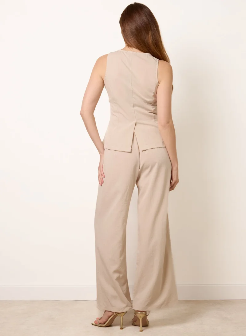 بلو فانيلا Round Neck Button Through Vest &amp; Trouser Set