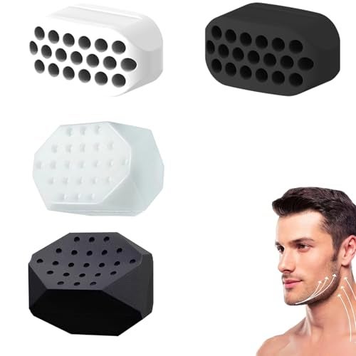 XFSAFDM 4PCS Jawline Exerciser, Jawline Shaper for Men and Women, Face Exercise Tool, Silicone Jaw Trainer for Defined Jawline, Double Chin Reducer, 2 Black and 2 White - Image 1