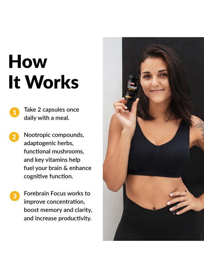 Force Factor Forebrain Focus Brain Booster, Brain Supplement to Boost Clarity & Concentration, for Memory & Sharpness & Increase Productivity, Nootropic Brain Support Supplement, 60 Capsules, Black (FFS-00923-FG) - Image 4