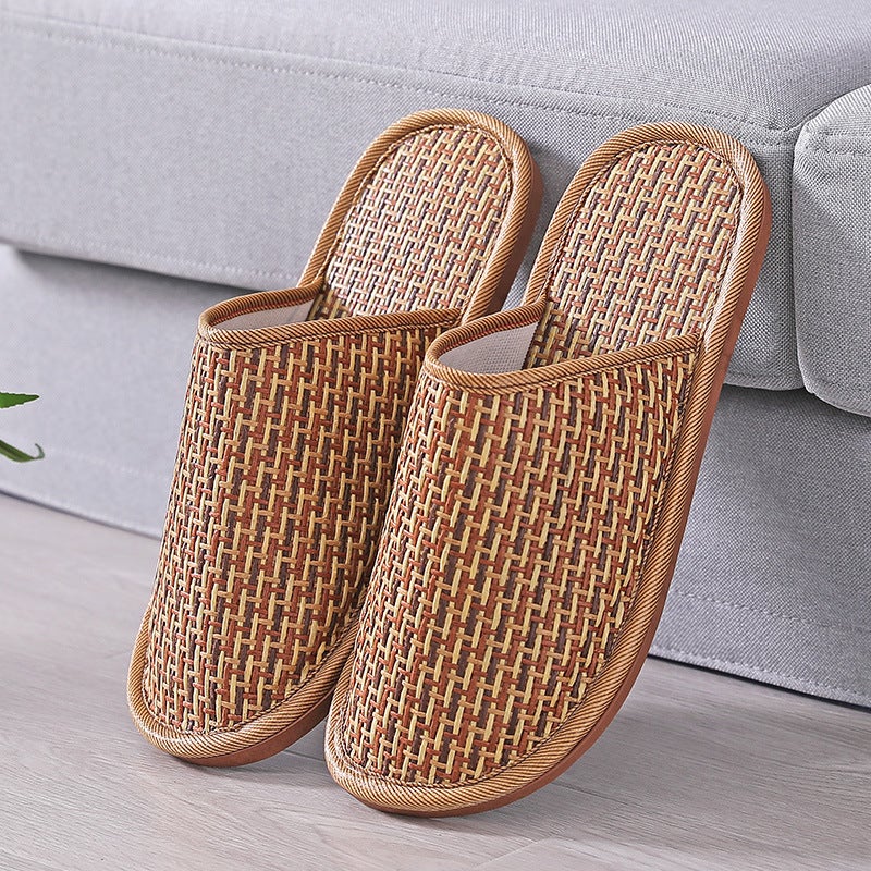 New Cotton Slippers Autumn Winter Home Couple Antislip Light color [Baotou straw mat]]