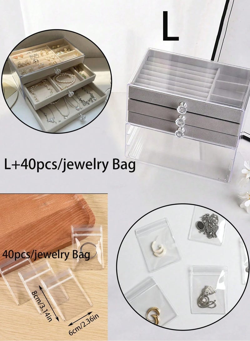 Luxury Acrylic Jewelry Box – Transparent Adjustable Organizer with 3 Drawers – Anti-Oxidation Storage for Earrings, Necklaces, Rings & Cosmetics – Grey Color, Perfect Gift for Travel & Valentine's Day  - Image 2