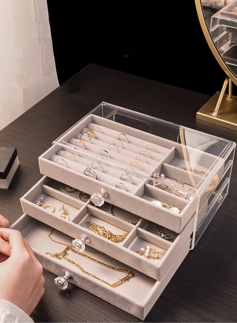 Luxury Acrylic Jewelry Box – Transparent Adjustable Organizer with 3 Drawers – Anti-Oxidation Storage for Earrings, Necklaces, Rings & Cosmetics – Grey Color, Perfect Gift for Travel & Valentine's Day  - Image 3