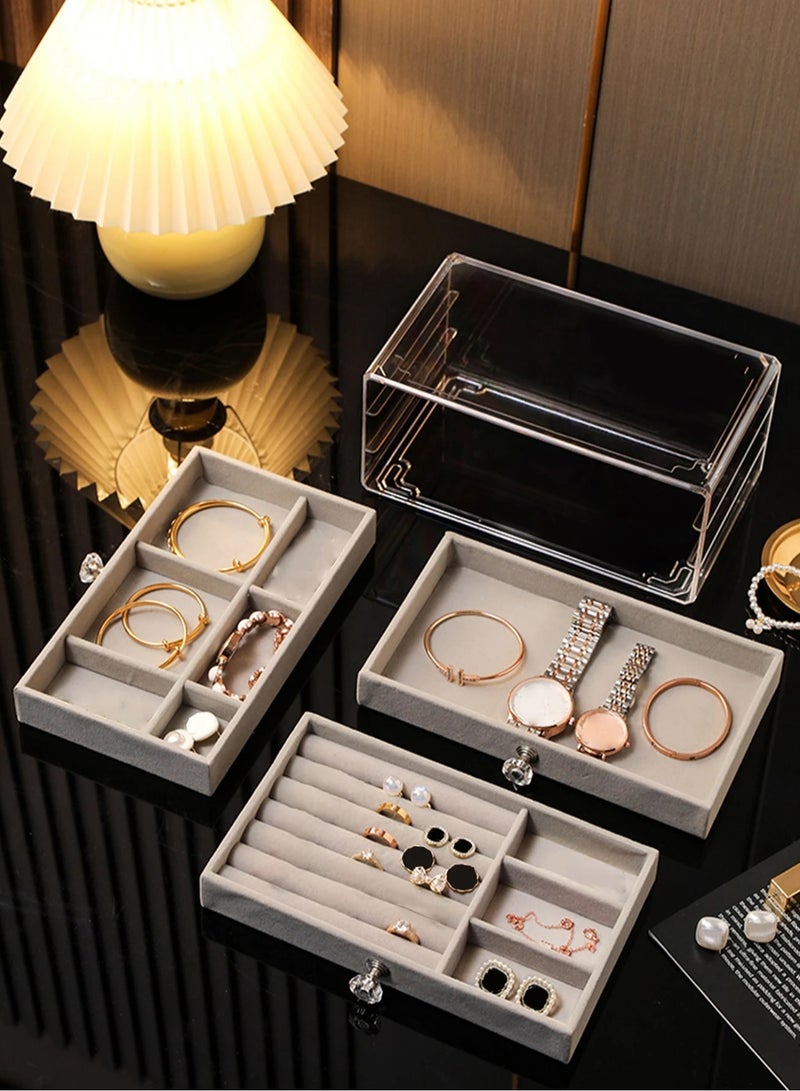 Luxury Acrylic Jewelry Box – Transparent Adjustable Organizer with 3 Drawers – Anti-Oxidation Storage for Earrings, Necklaces, Rings & Cosmetics – Grey Color, Perfect Gift for Travel & Valentine's Day  - Image 4