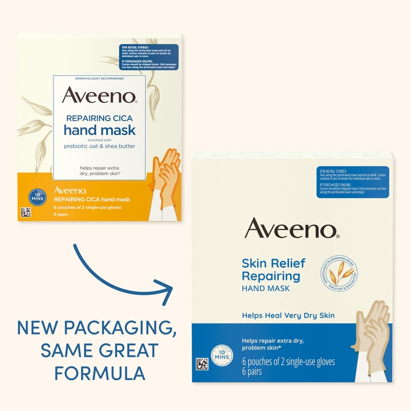Aveeno Skin Relief Repairing Hand Mask, Moisturizing Gloves with Prebiotic Oat & Shea Butter for Very Dry Skin, Hand Care for Sensitive Skin, Fragrance-Free, Value Pack, 6 Pairs of Single-Use Gloves - Image 2