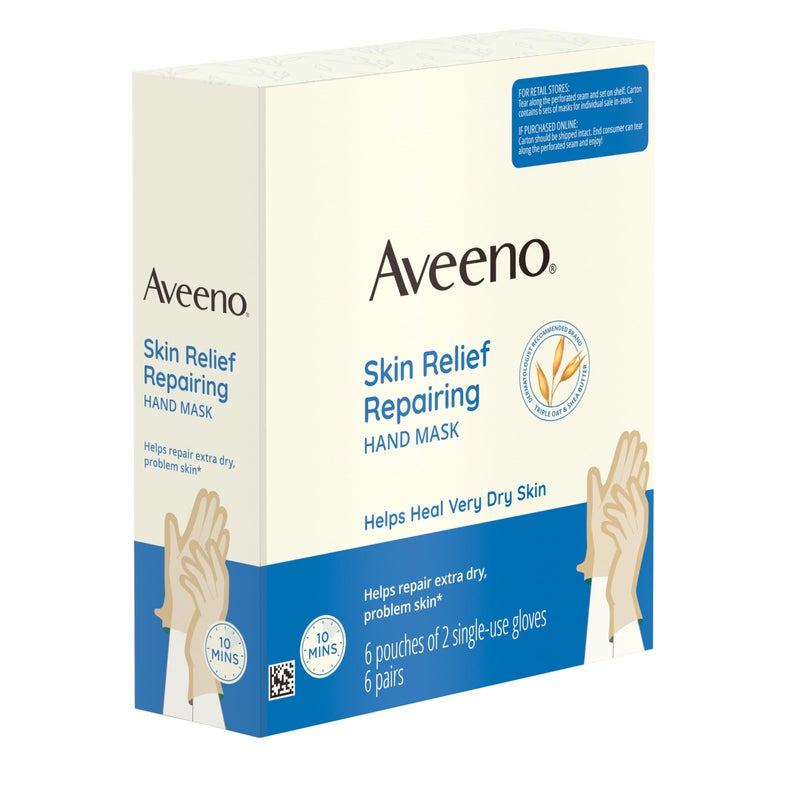 Aveeno Skin Relief Repairing Hand Mask, Moisturizing Gloves with Prebiotic Oat & Shea Butter for Very Dry Skin, Hand Care for Sensitive Skin, Fragrance-Free, Value Pack, 6 Pairs of Single-Use Gloves - Image 3