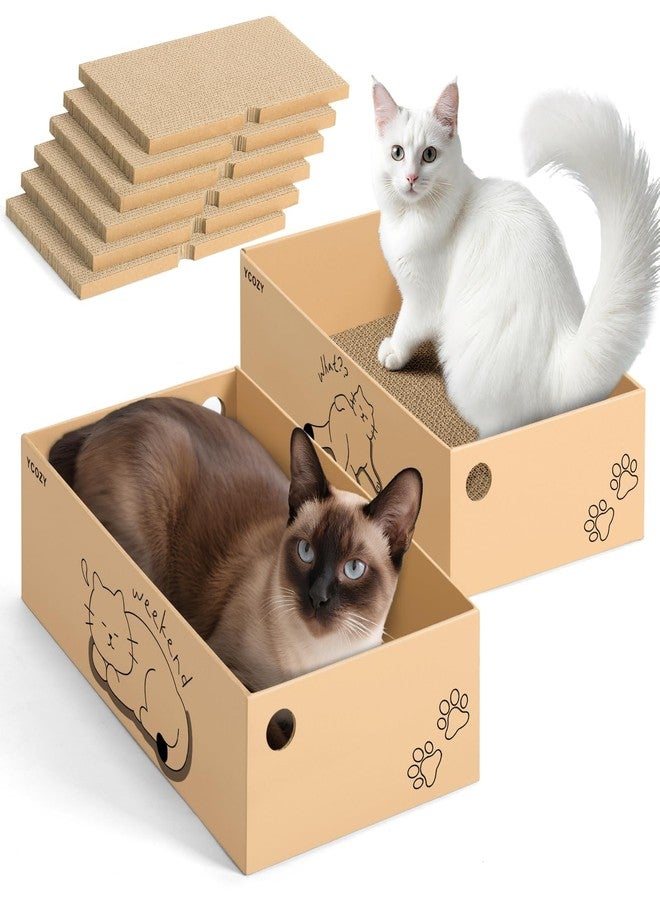 Ycozy Cat Scratcher with 2 Boxes, 6 PCS Replacement Reversible Cat Scratching Board for Cat Paws, Large Cat Scratcher Cardboard Corrugated for Indoor Cats - Image 1