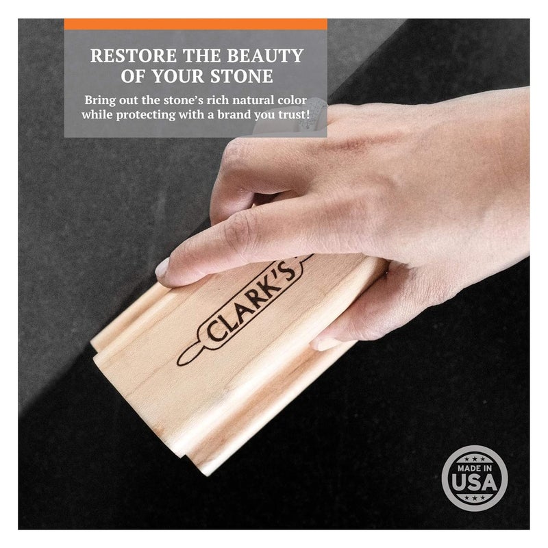 clarks شمع كلارك الطبيعي - لحماية وصيانة الحجر الصابوني، الأردواز والخرسانة بالشمع الكرناوبا وشمع النحل - للاستخدام على أسطح المطبخ والحمام - معزز بخلاصة الليمون والبرتقال، حجم كبير 32 أونصة - Image 5