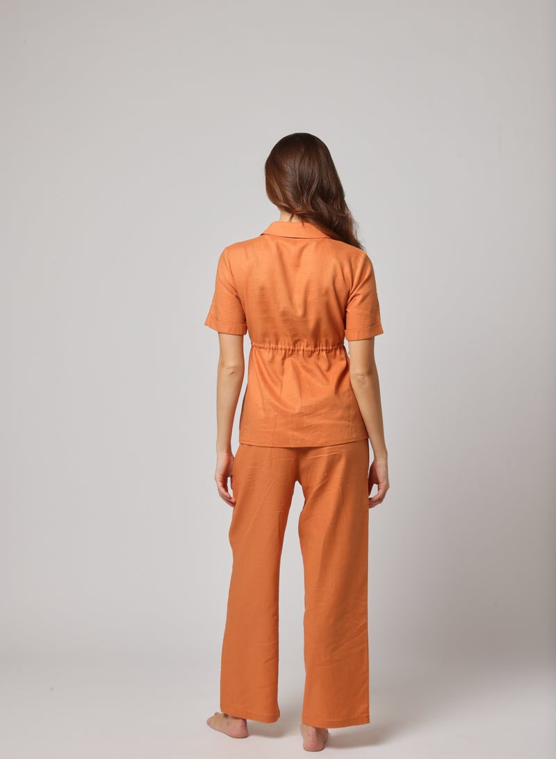Ashita Fernandes Ashita Fernandes Kahaani Orange Top for Women – Cropped Tailored Silhouette in Premium Linen Blend | Sharp Collar, Button-Up & Flared Sleeves | Modern Minimalist Vintage-Inspired Statement  - Image 4