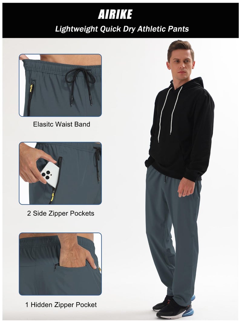 AIRIKE Mens Sweat Pants, with Pockets Outdoor Lightweight Breathable Quick Dry Athletic Jogging Hiking Pants with Elastic Waist Navy - Image 3