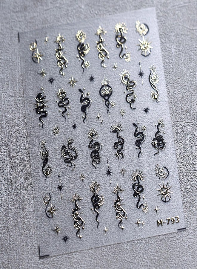 Jremg Snake Nail Art Stickers Gold Star Black Snake Nail Decals 3D Self-Adhesive Laser Sun Starlight Nail Design Y2K Shiny Horror Snake Nail Supplies Snake Print Nails Foils for Women Nails Manicure - Image 3