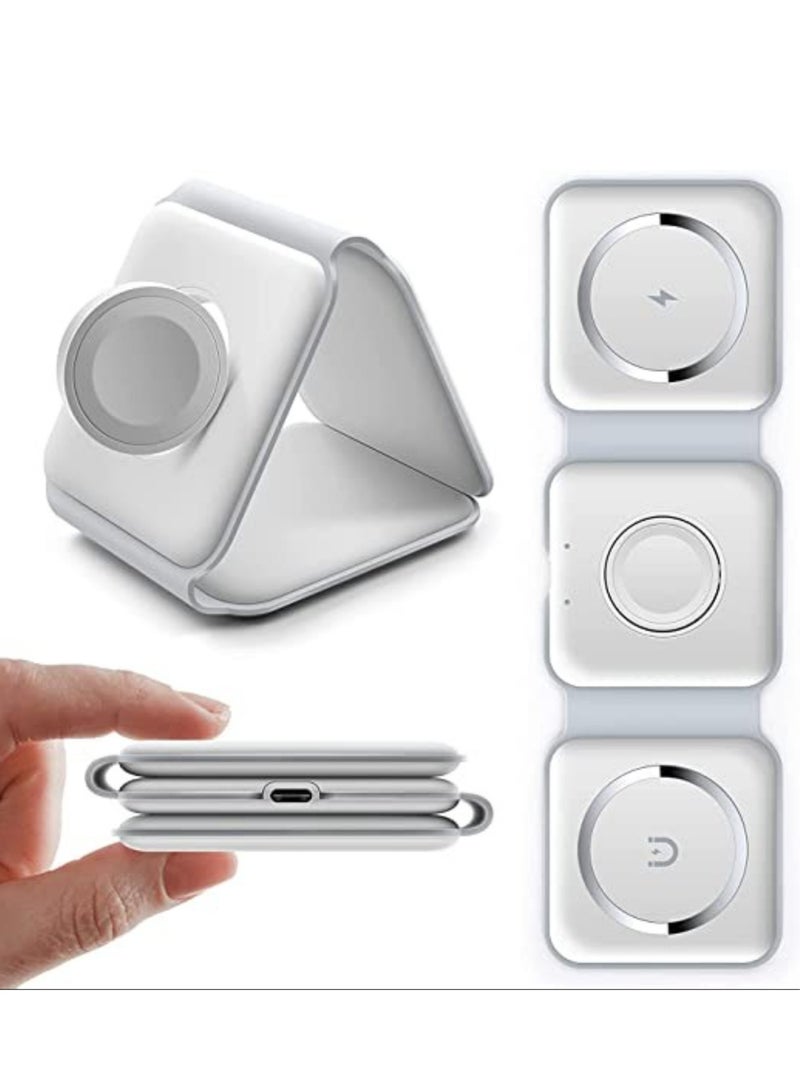 ELTRAZONE 3 in 1 Wireless Charging Station, Upgrade Foldable Wireless Charger Magnetic Fast Wireless Charging Pad, Compatible with iPhone 14/13/12/11 Series, Apple Watch, AirPods Pro (White) - Image 1
