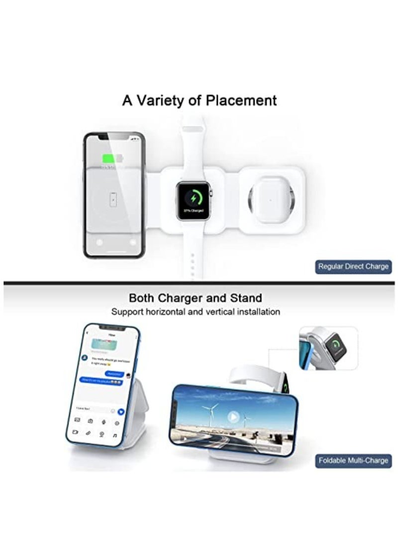ELTRAZONE 3 in 1 Wireless Charging Station, Upgrade Foldable Wireless Charger Magnetic Fast Wireless Charging Pad, Compatible with iPhone 14/13/12/11 Series, Apple Watch, AirPods Pro (White) - Image 3