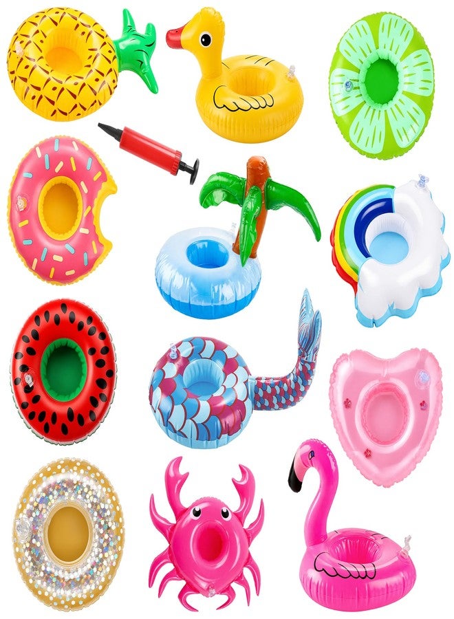 RHOttbiy Inflatable Drink Holder, 12 Pack Drink Floaties for Pool Swimming Pool Drink Floats Fun Inflatable Cup Coasters with Air Pump Floating Cup Holder for Adults Pool Hawaii Theme Party Decorations,Style 3 - Image 1