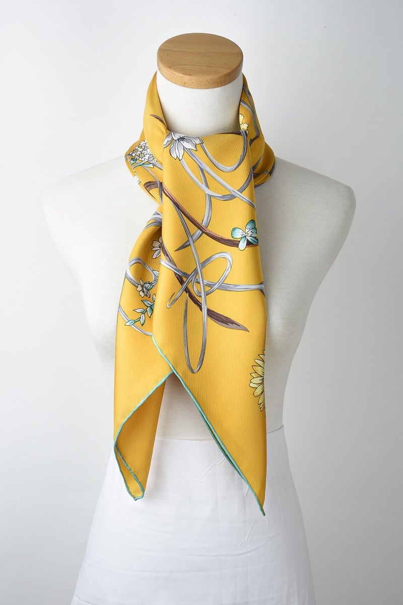corciova Naples Yellow Flowers 35 x 35 Twill Real Silk Women Square Scarf Hair Scarf Headscarf - Image 4