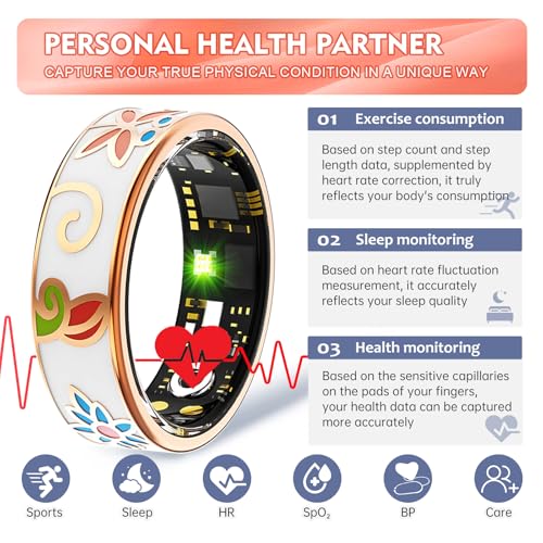 Kuxlagz Smart Ring Health Tracker for Women Men, Sleep Tracker with Heart Rate,SpO₂,Blood Pressure, Fitness Ring for Activity Monitoring, No Subscription, Step Tracker Ring for ios&Android (Enamel color,#10) - Image 2
