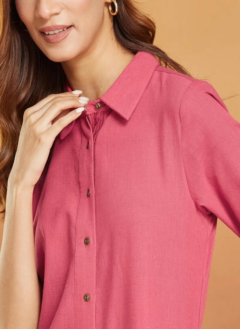 فاب انديا Red Cotton Calf Length Midi Dress