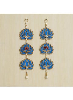 Webelkart Webelkart Blue Lotus Flower with Shubh Labh Wall Hanging for Diwali Decoration| Wall Decor |Temple Decor Wall Hanging Home and Office Decor (Wood Set of 2) 16" Inches  - Image 1