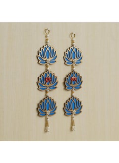 Webelkart Webelkart Blue Lotus Flower with Shubh Labh Wall Hanging for Diwali Decoration| Wall Decor |Temple Decor Wall Hanging Home and Office Decor (Wood Set of 2) 16" Inches  - Image 2
