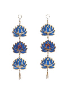 Webelkart Webelkart Blue Lotus Flower with Shubh Labh Wall Hanging for Diwali Decoration| Wall Decor |Temple Decor Wall Hanging Home and Office Decor (Wood Set of 2) 16" Inches  - Image 4