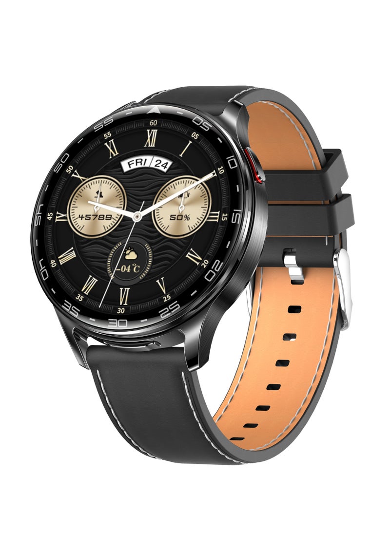 porodo - Pulse Smart Watch Black dial with Earbuds and Black Leather Band - Image 1