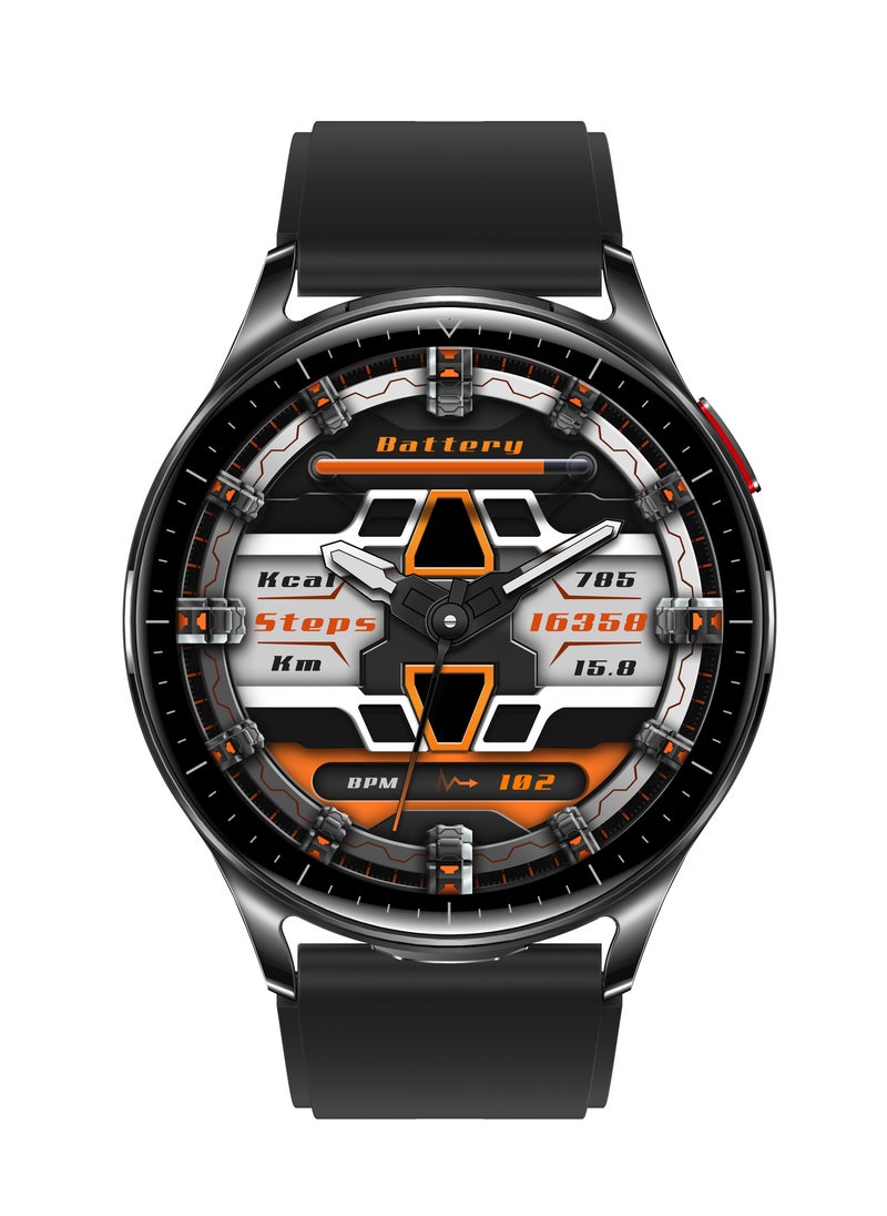 porodo - Pulse Smart Watch Black dial with Earbuds and Black Leather Band - Image 1