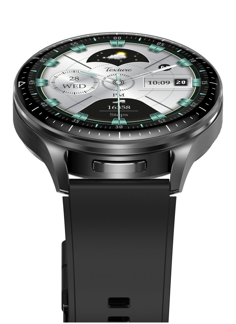 porodo - Pulse Smart Watch Black dial with Earbuds and Black Leather Band - Image 1