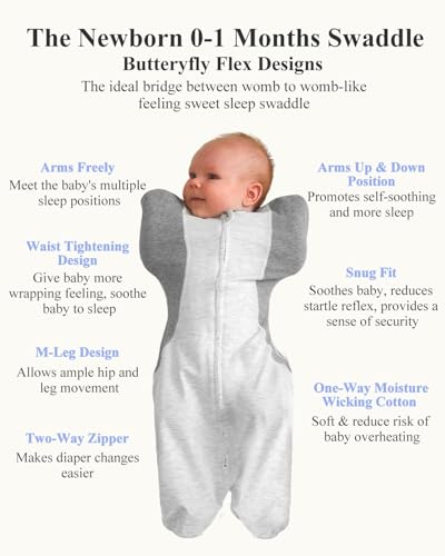 KIDIRA Newborn Swaddle, Swaddles for Newborn 0-1 Months 3.8-6lb, Arms Up Swaddle 0-1 Months with Moisture-Wicking Fabric, Promotes Healthy Hip Development, 2-Way Zipper, 1Pack, Gray - Image 2