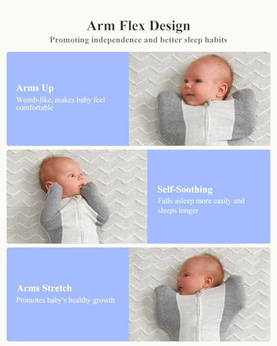 KIDIRA Newborn Swaddle, Swaddles for Newborn 0-1 Months 3.8-6lb, Arms Up Swaddle 0-1 Months with Moisture-Wicking Fabric, Promotes Healthy Hip Development, 2-Way Zipper, 1Pack, Gray - Image 4