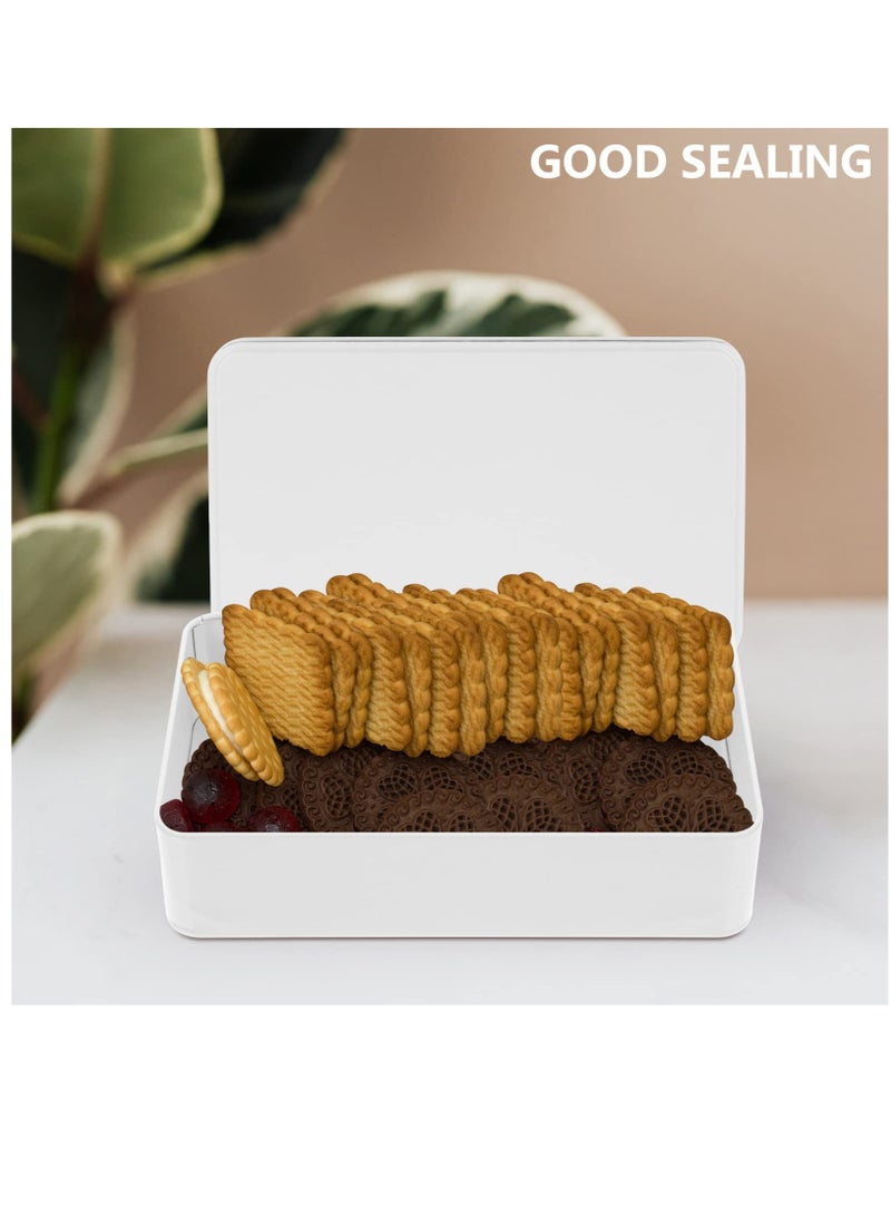 Excefore Biscuit Tin White Rectangular Tin Box, 3pcs Metal Empty Tin Containers with Lids Tinplate Candy Cookie Dessert Jewelry Holders for Treats Gifts Small Items Party Favors White Candy Lip Balm - Image 2