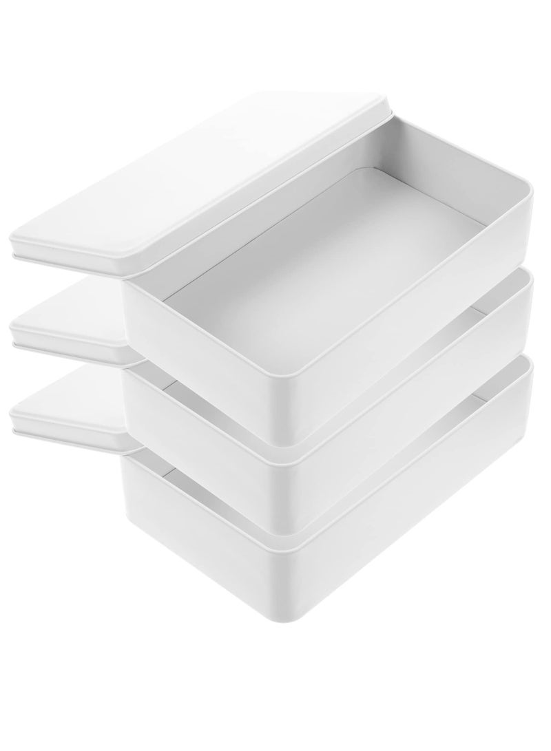 Excefore Biscuit Tin White Rectangular Tin Box, 3pcs Metal Empty Tin Containers with Lids Tinplate Candy Cookie Dessert Jewelry Holders for Treats Gifts Small Items Party Favors White Candy Lip Balm - Image 1