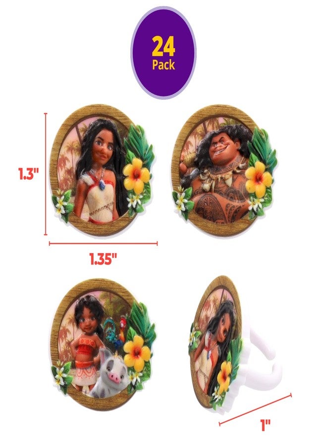 DecoPac Disney Moana 2 Rings, 24 Cupcake Decorations Featuring Disney's Moana, Maui, Simea, & Pua - 24 Pack - Image 3