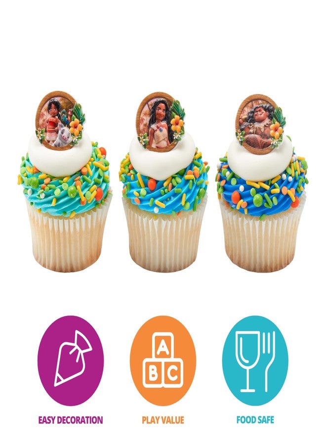 DecoPac Disney Moana 2 Rings, 24 Cupcake Decorations Featuring Disney's Moana, Maui, Simea, & Pua - 24 Pack - Image 2