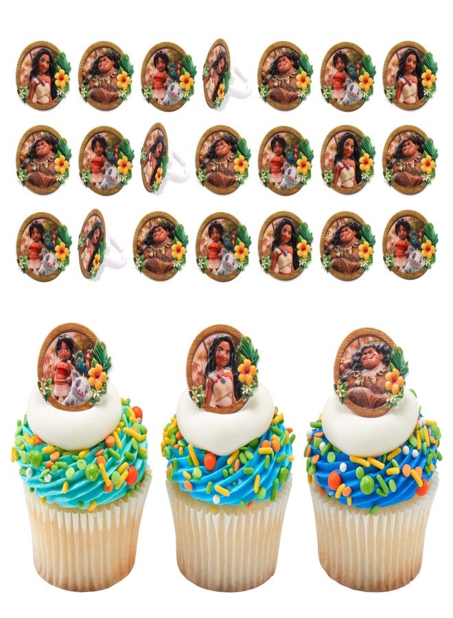 DecoPac Disney Moana 2 Rings, 24 Cupcake Decorations Featuring Disney's Moana, Maui, Simea, & Pua - 24 Pack - Image 1