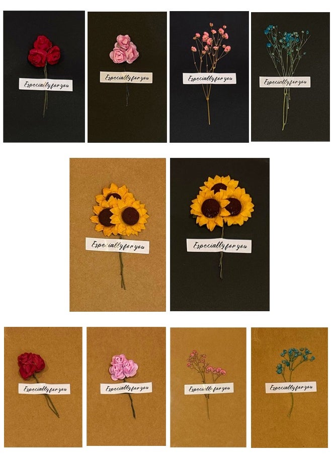 CSDONA 10-Piece Greeting Cards Handmade Dried Flower Folded Gift Cards  Kraft Paper  Brown Black  - Image 1