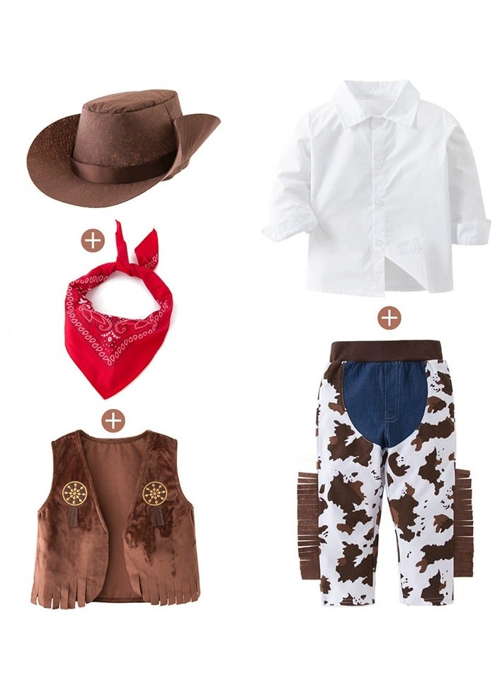 5 Pcs Cowboy Costume for Boys Dress Up Set, Birthday Cosplay Halloween Costume Party Costume - Image 1