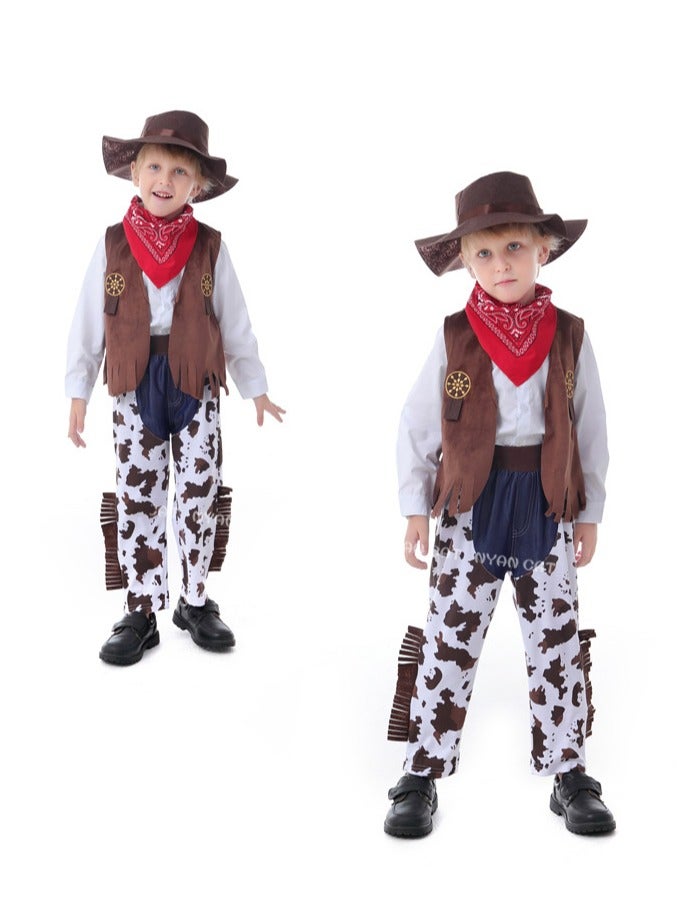 5 Pcs Cowboy Costume for Boys Dress Up Set, Birthday Cosplay Halloween Costume Party Costume - Image 2