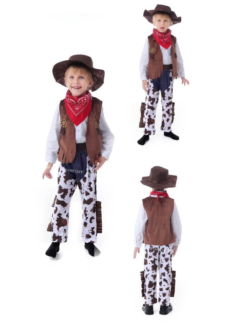 5 Pcs Cowboy Costume for Boys Dress Up Set, Birthday Cosplay Halloween Costume Party Costume - Image 3
