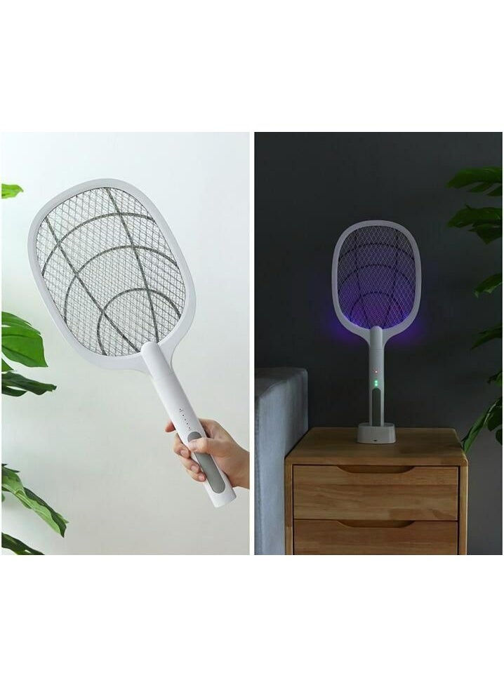 2-in-1 Electric Mosquito Swatter – Rechargeable Bug Zapper Racket with Built-in Flashlight and Standing Base – Safe & Efficient Insect Killer for Indoor & Outdoor Use - Image 1
