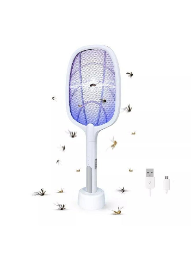 2-in-1 Electric Mosquito Swatter – Rechargeable Bug Zapper Racket with Built-in Flashlight and Standing Base – Safe & Efficient Insect Killer for Indoor & Outdoor Use - Image 2