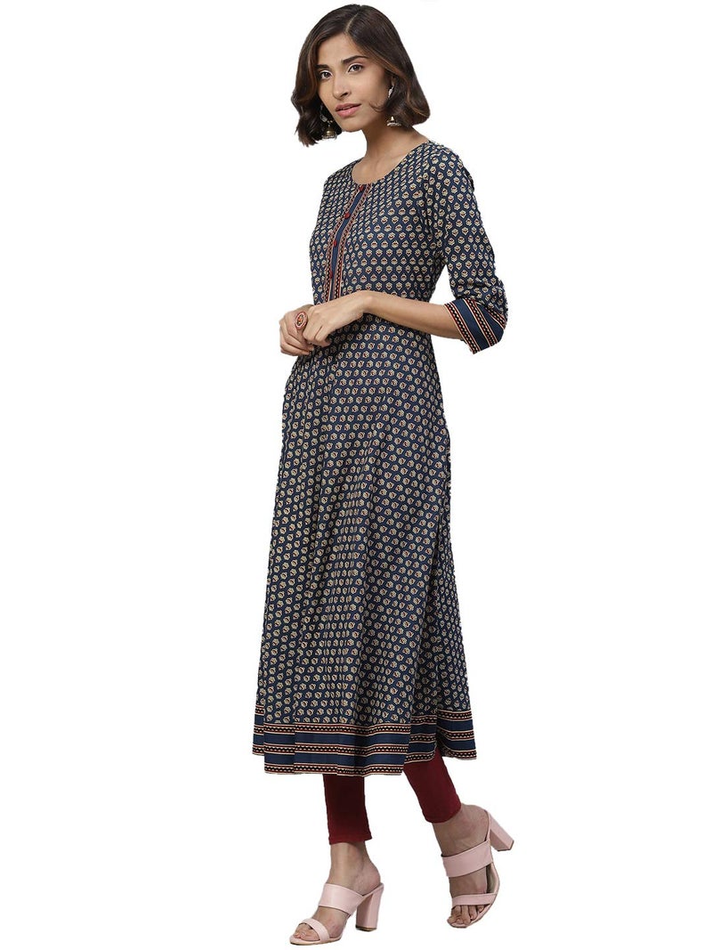 Yash Gallery Women's Cotton Floral Printed Anarkali Kurta for Women (1227YKBLUE_Blue_XXXXX-Large) - Image 2