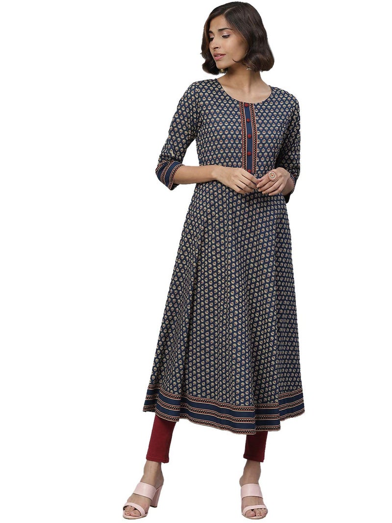 Yash Gallery Women's Cotton Floral Printed Anarkali Kurta for Women (1227YKBLUE_Blue_XXXXX-Large) - Image 3