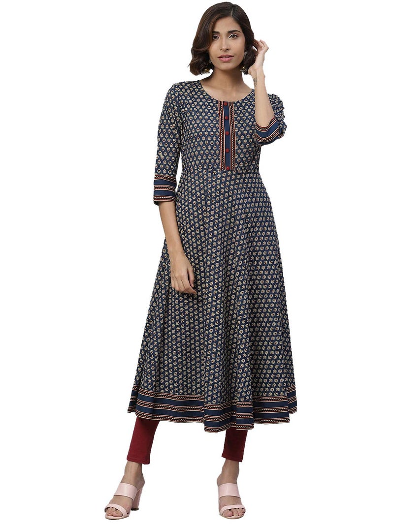 Yash Gallery Women's Cotton Floral Printed Anarkali Kurta for Women (1227YKBLUE_Blue_XXXXX-Large) - Image 1