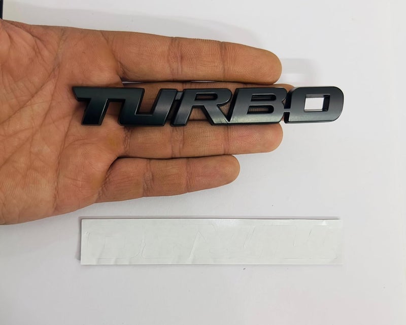 AUTO MT شعارات للسيارة والدراجة شعار معدني وشبكة شعار معدني، ملحقات السيارات لشعار 3D شارة سباق السيارات ملصق جولة كبيرة ملصق. (شعار توربو الأسود) - Image 1
