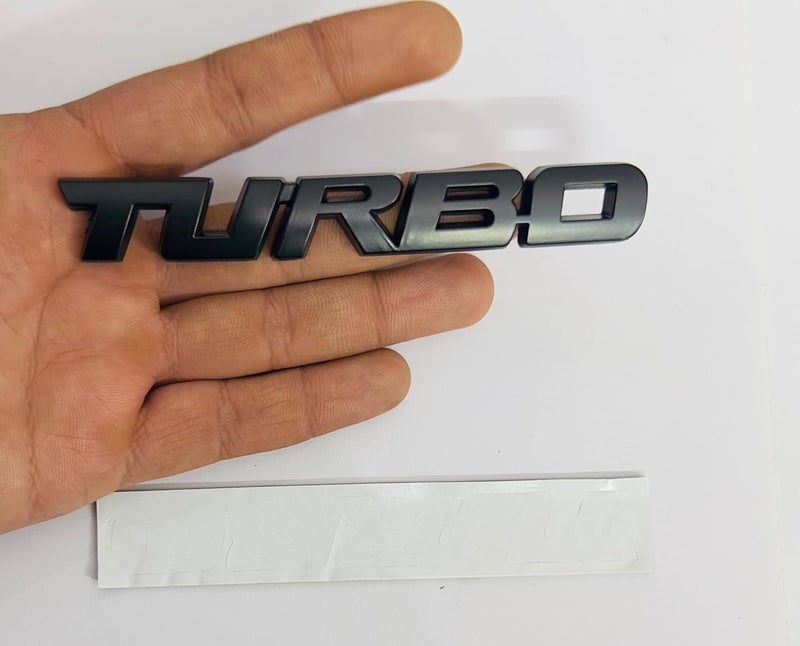 AUTO MT شعارات للسيارة والدراجة شعار معدني وشبكة شعار معدني، ملحقات السيارات لشعار 3D شارة سباق السيارات ملصق جولة كبيرة ملصق. (شعار توربو الأسود) - Image 3