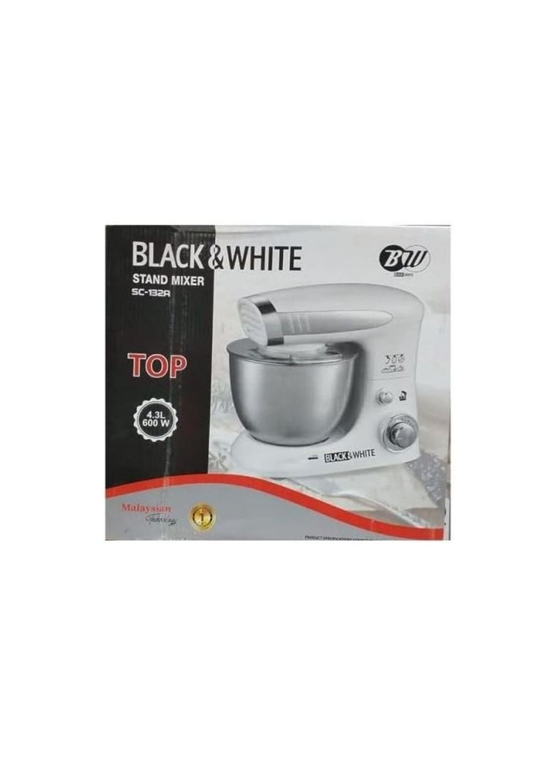 Black & White - Stand Mixer and Multi function Kitchen machine with Stainless Steel Bowl And 6 Variable Speed Control 4.0 L 600 W- White/Silver - Image 1