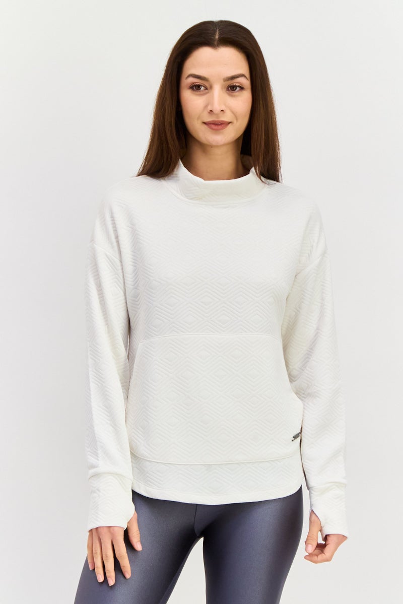 NINE WEST Women Sportswear Fit Long Sleeve Outdoor Sweatshirt, Cream  - Image 1