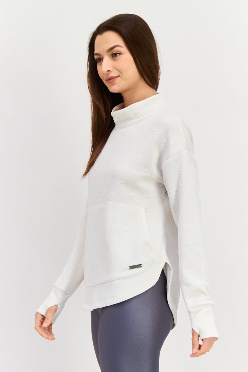 NINE WEST Women Sportswear Fit Long Sleeve Outdoor Sweatshirt, Cream  - Image 3